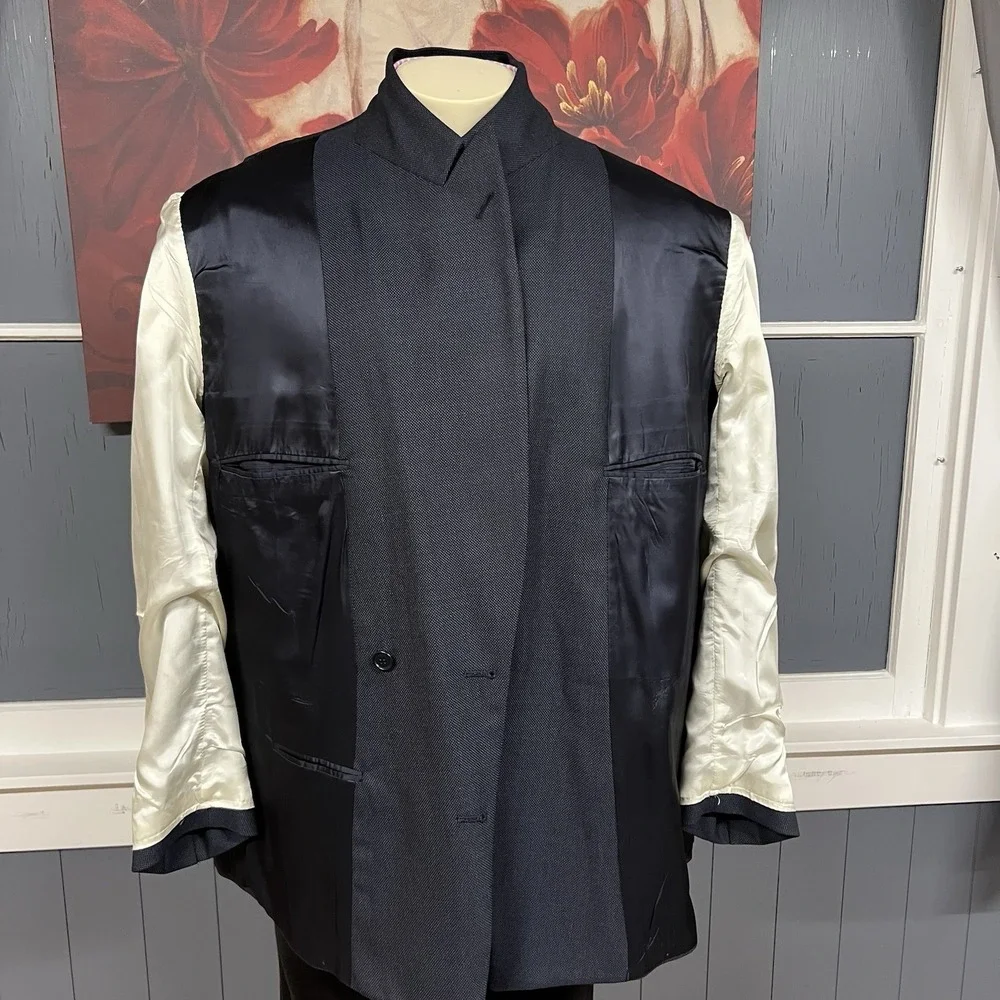 Vintage Brooks Brothers Double Breasted‎ Blazer Mens 45L Long Wool Navy Ventless